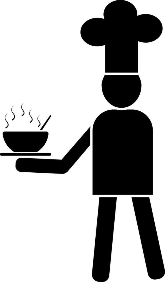 Charakter von gesichtslos Koch tragen Hut und halten heiß Schüssel mit Löffel. vektor