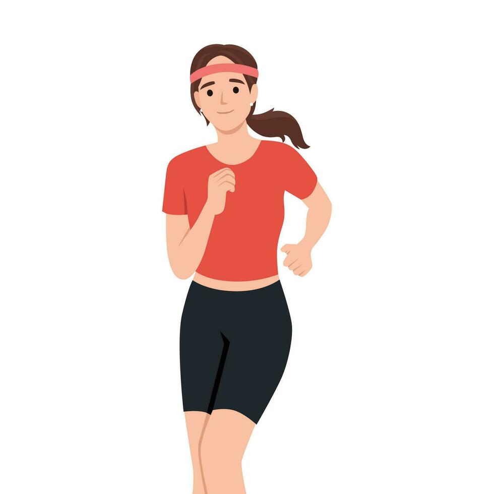 lächelnd Laufen Frau, weiblich Athlet im Sport Uniform Laufen Marathon, Ausbildung, Joggen auf vektor