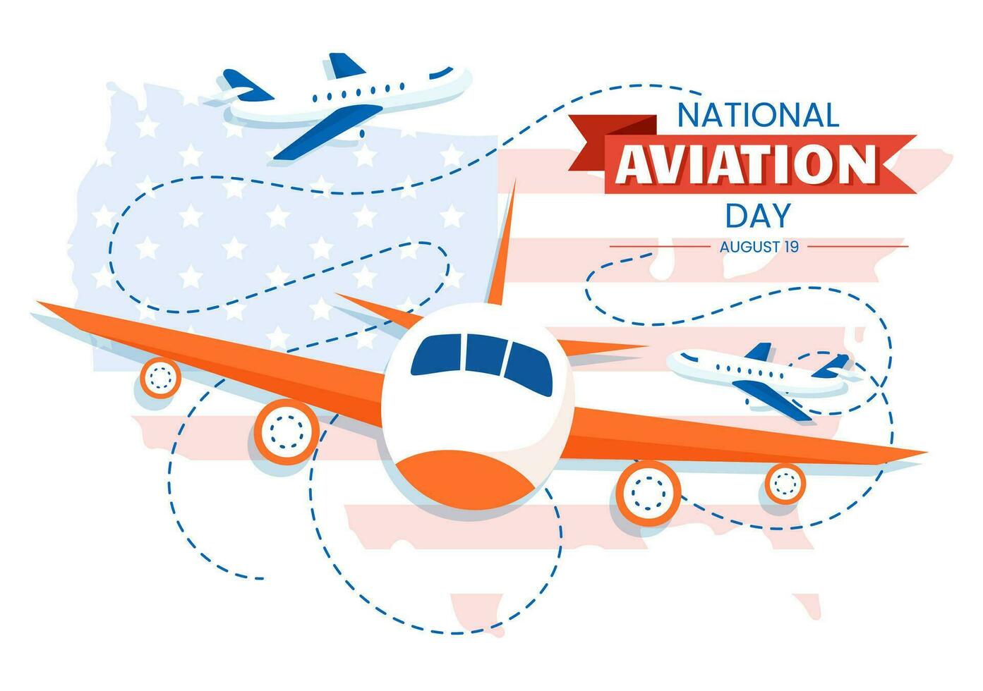 National Luftfahrt Tag Vektor Illustration von Flugzeug mit Himmel Blau Hintergrund und vereinigt Zustände Flagge im eben Karikatur Hand gezeichnet Vorlagen