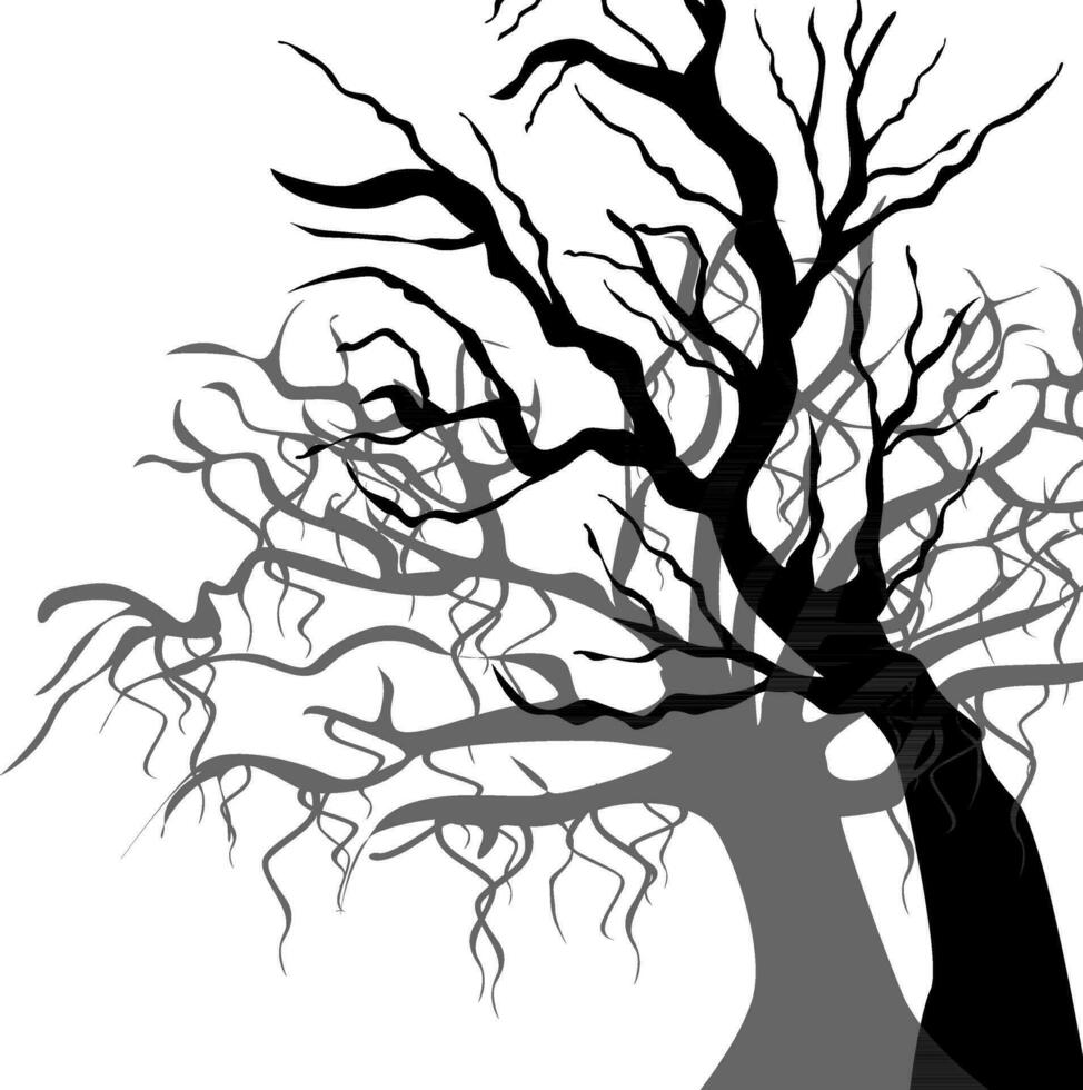 illustration av en svart Färg träd med skugga. vektor