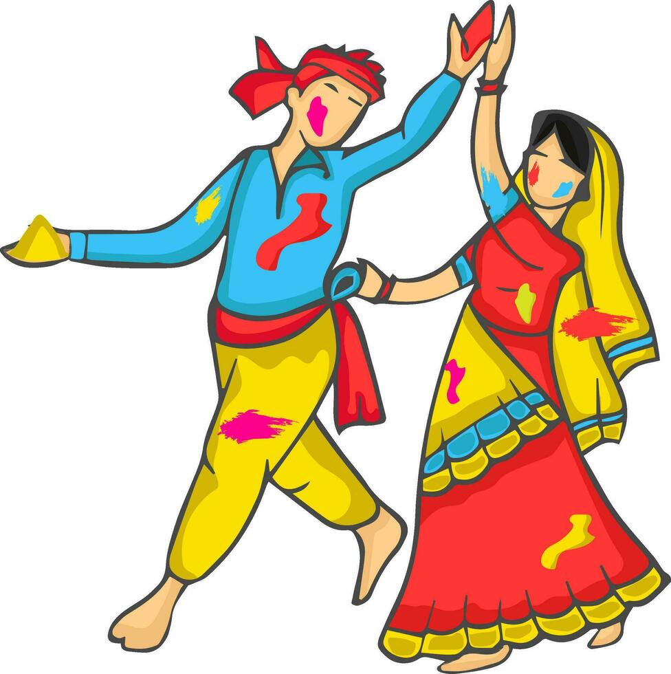 Illustration von Tanzen Paar im traditionell indisch Outfits. vektor