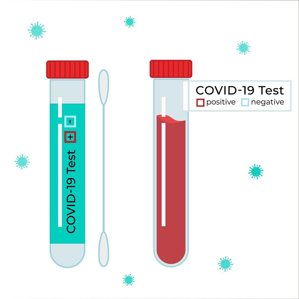 Arten von Coronavirus-Tests Reagenzglas mit Blut und Wattestäbchen für Speichelkit vektor