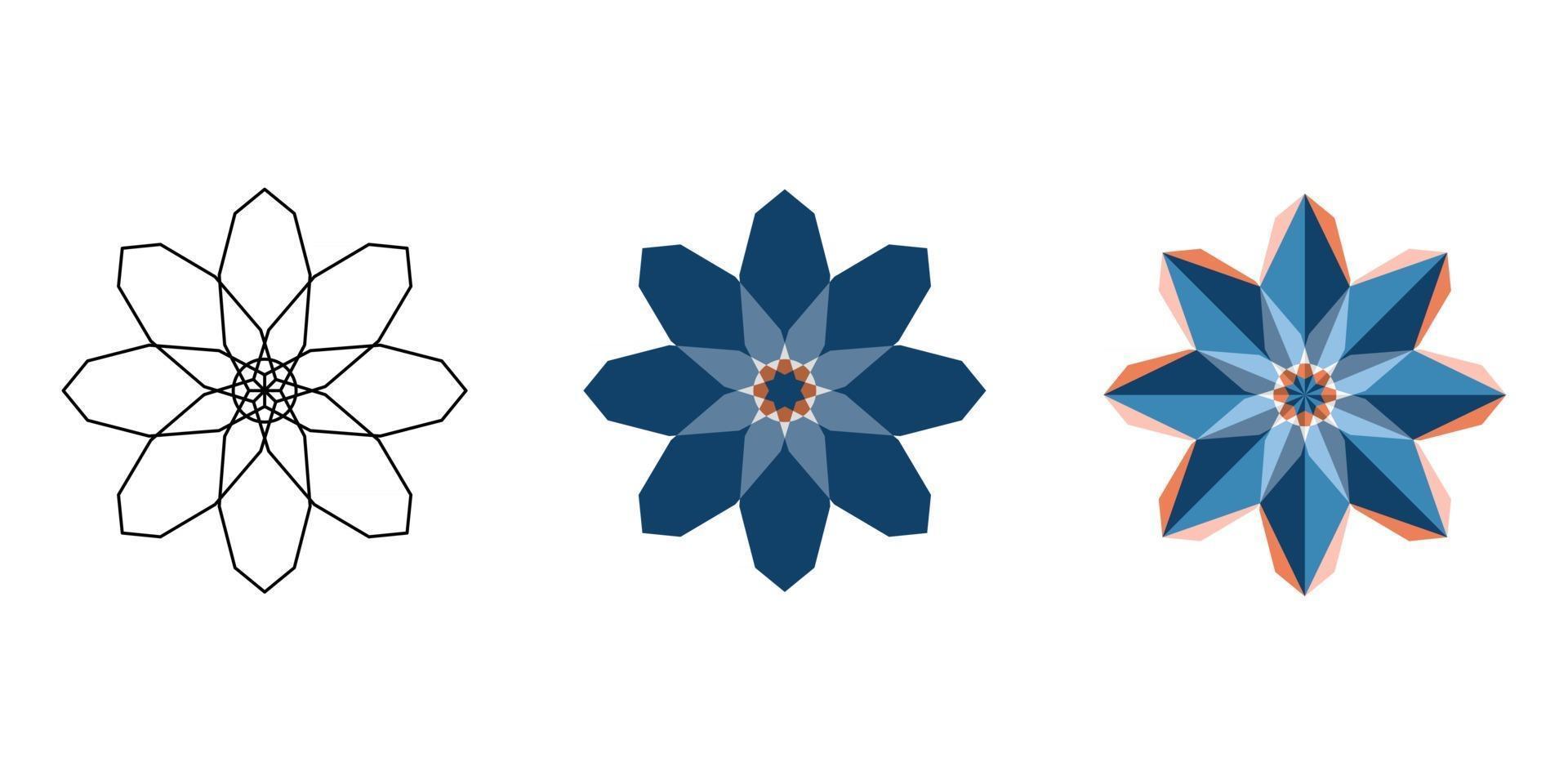 linjär och platt och månghörnigt orientalisk geometrisk symbol vektor