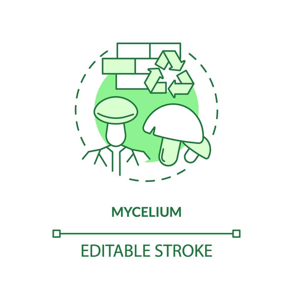 mycelium grön begrepp ikon. organisk material. hållbar arkitektur. svamp byggnad aning tunn linje illustration. isolerat översikt teckning. redigerbar stroke vektor