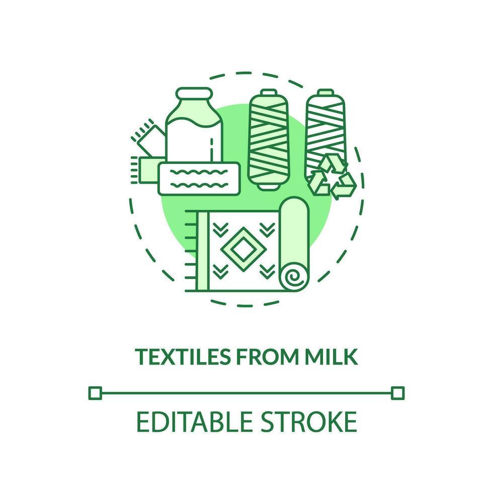 textilier från mjölk grön begrepp ikon. kasein protein. hållbar mode. eco vänlig fiber aning tunn linje illustration. isolerat översikt teckning. redigerbar stroke vektor