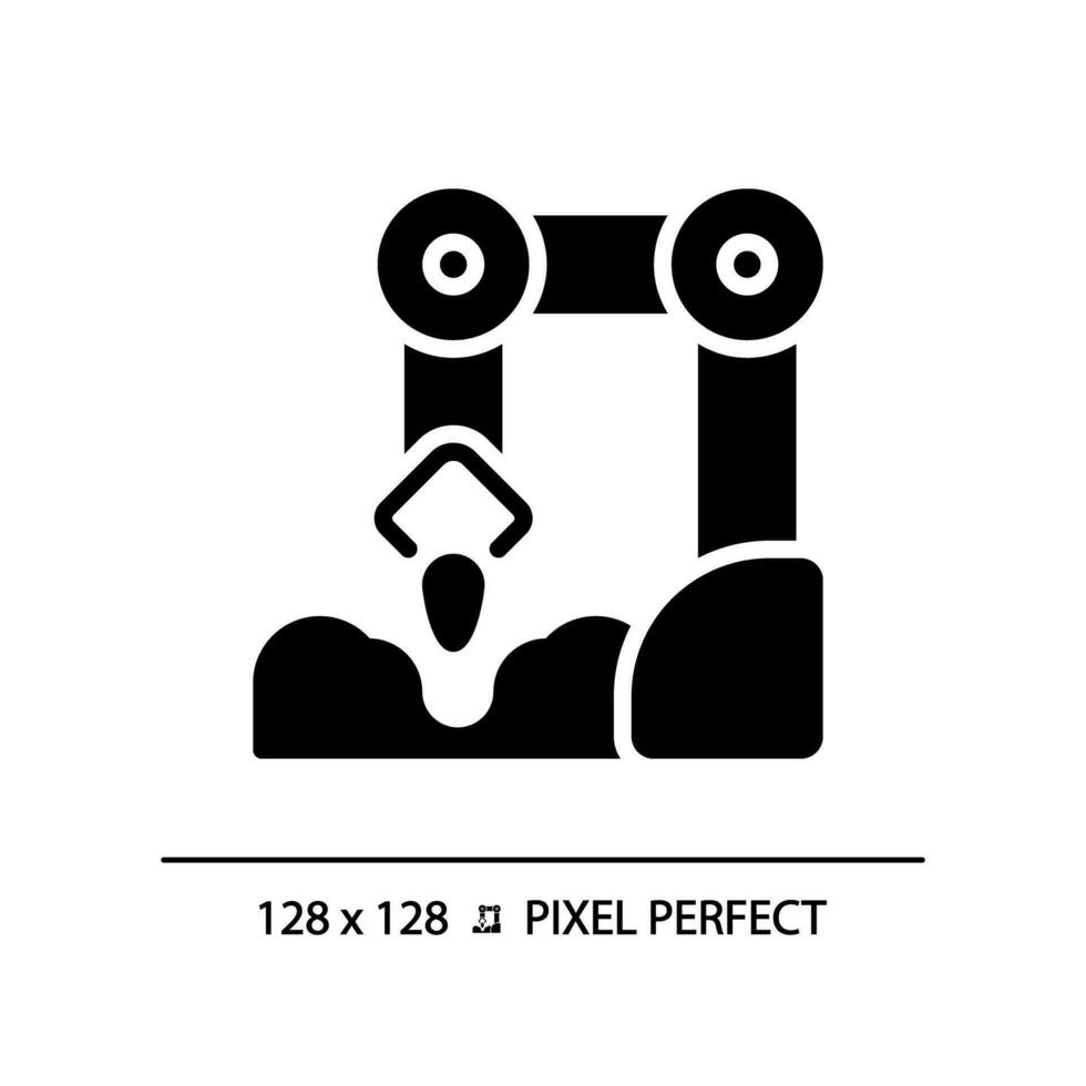 plantering robot svart glyf ikon. utsäde sådd maskin. jordbruks automatisering. bruka Utrustning. artificiell intelligens. silhuett symbol på vit Plats. fast piktogram. vektor isolerat illustration