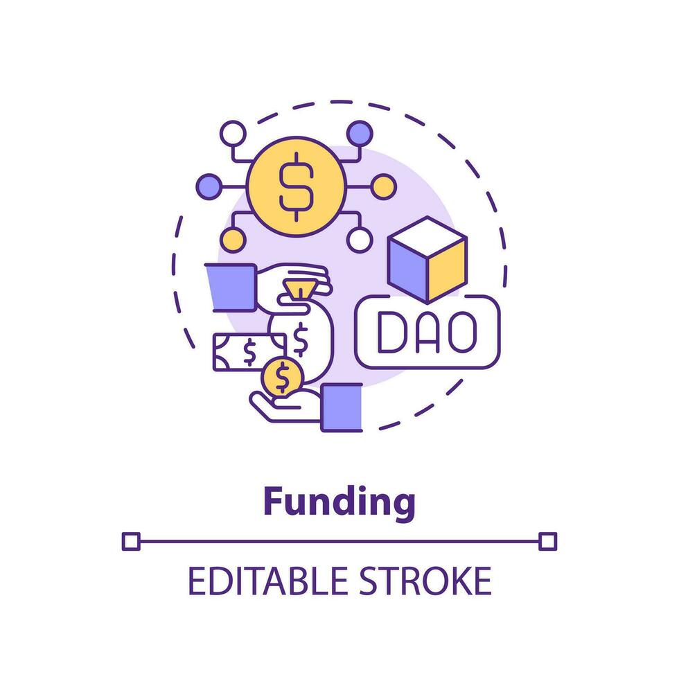 finansiering begrepp ikon. köpa och sälja kryptovaluta. blockchain. dao lunch steg abstrakt aning tunn linje illustration. isolerat översikt teckning. redigerbar stroke vektor