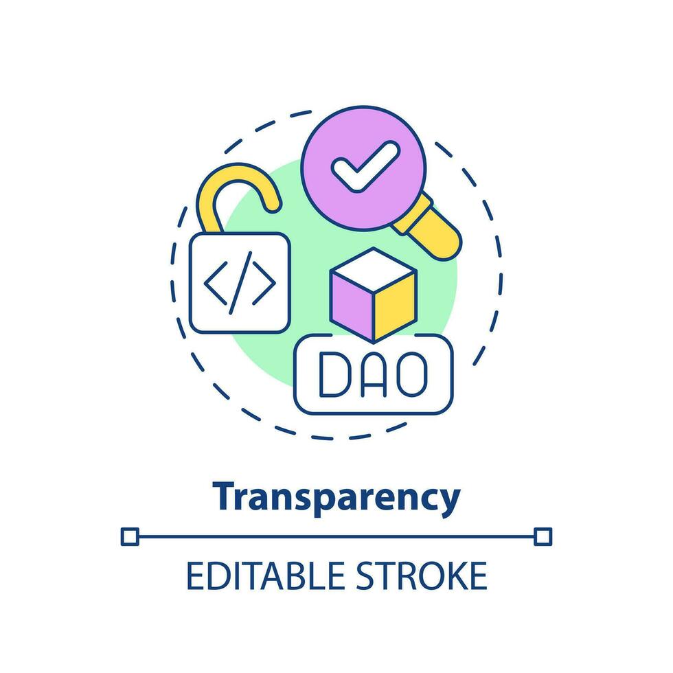 genomskinlighet begrepp ikon. klarhet i systemet drift. dao karakteristisk abstrakt aning tunn linje illustration. isolerat översikt teckning. redigerbar stroke vektor