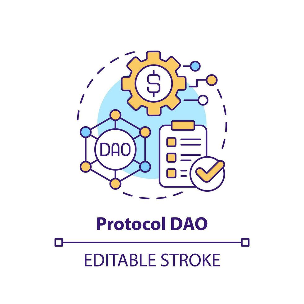 Protokoll dao Konzept Symbol. dezentral autonom Organisationen Art abstrakt Idee dünn Linie Illustration. isoliert Gliederung Zeichnung. editierbar Schlaganfall vektor