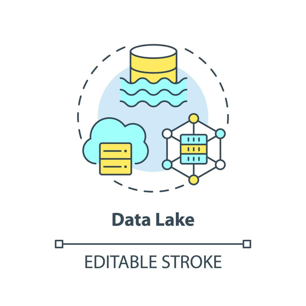 Daten See Konzept Symbol. Digital Lagerung. roh Format von Information. Daten Repository abstrakt Idee dünn Linie Illustration. isoliert Gliederung Zeichnung. editierbar Schlaganfall vektor