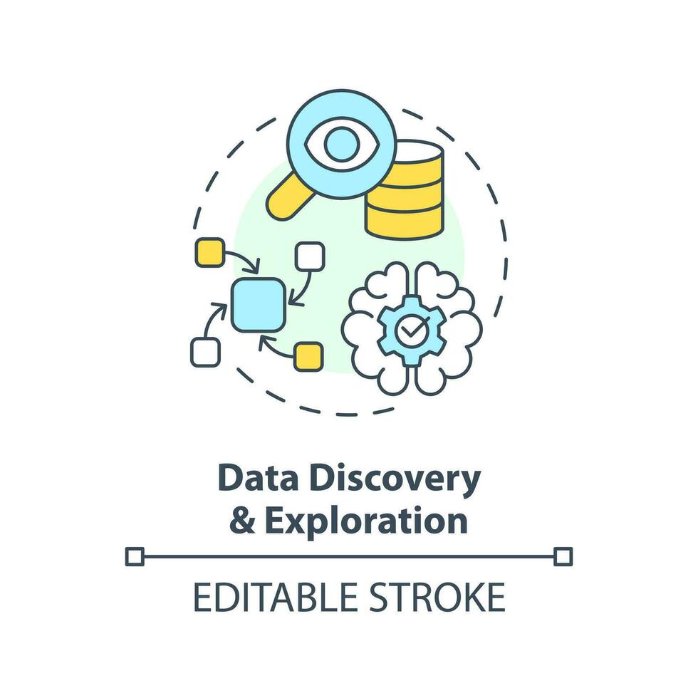 data upptäckt och utforskning begrepp ikon. förbereda för analys. data sjö begrepp abstrakt aning tunn linje illustration. isolerat översikt teckning. redigerbar stroke vektor