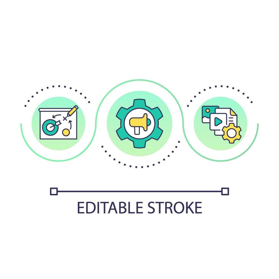 e handel befordran kampanj miljö slinga begrepp ikon. digital marknadsföring teknologi. smm abstrakt aning tunn linje illustration. isolerat översikt teckning. redigerbar stroke vektor