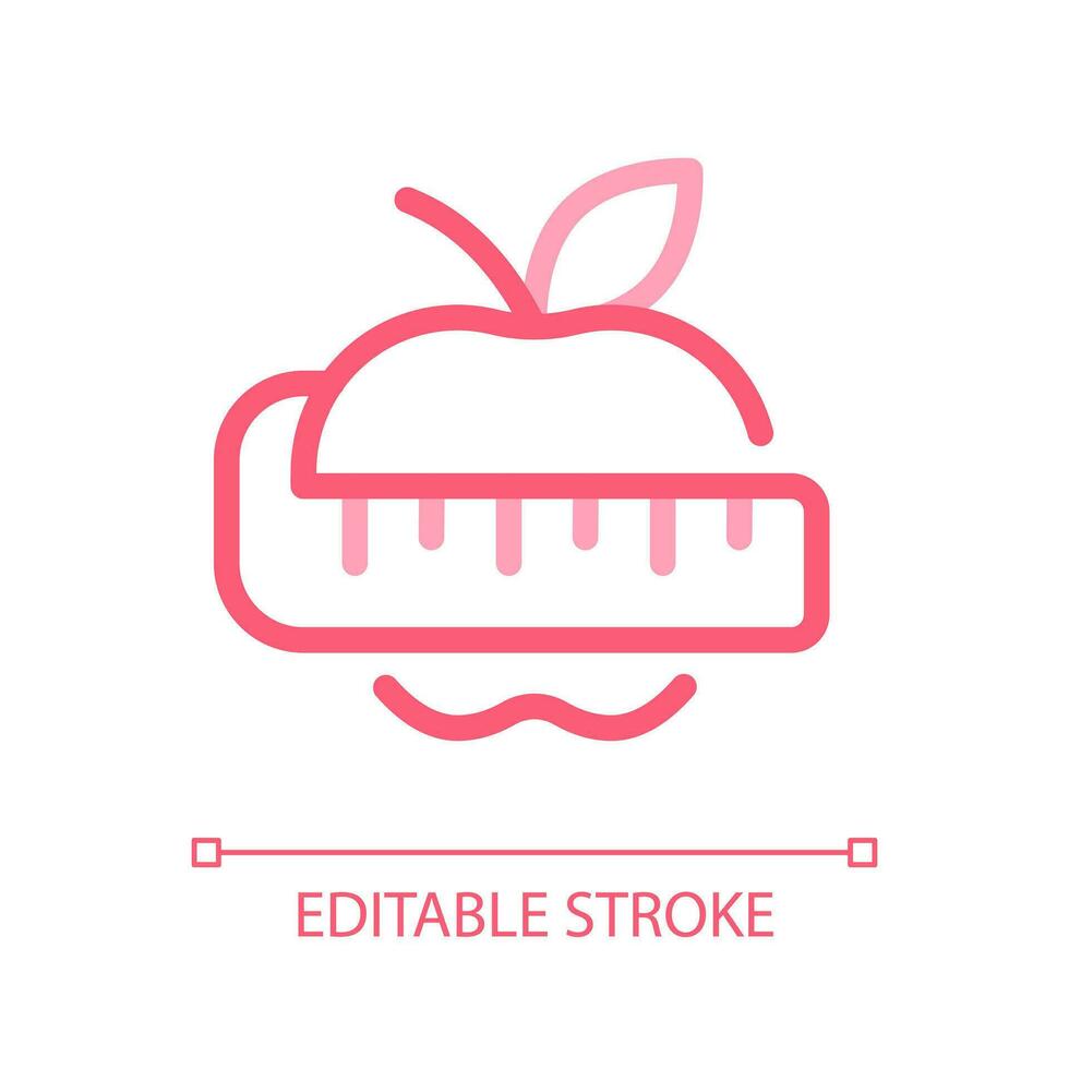 Apfel und Messung Band Pixel perfekt Farbe linear ui Symbol. Gewicht Verlust. Diät Ernährung. gui, ux Design. Gliederung isoliert Benutzer Schnittstelle Piktogramm. editierbar Schlaganfall vektor