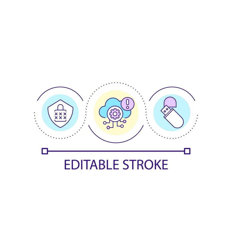 moln lagring fara slinga begrepp ikon. personlig data säkerhet. förhindra stulen information abstrakt aning tunn linje illustration. isolerat översikt teckning. redigerbar stroke vektor