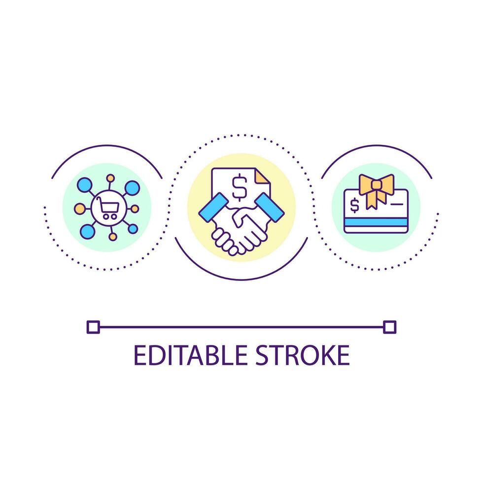 co försäljning partnerskap slinga begrepp ikon. marknadsföring strategi till locka till sig ny kunder. partner program abstrakt aning tunn linje illustration. isolerat översikt teckning. redigerbar stroke vektor