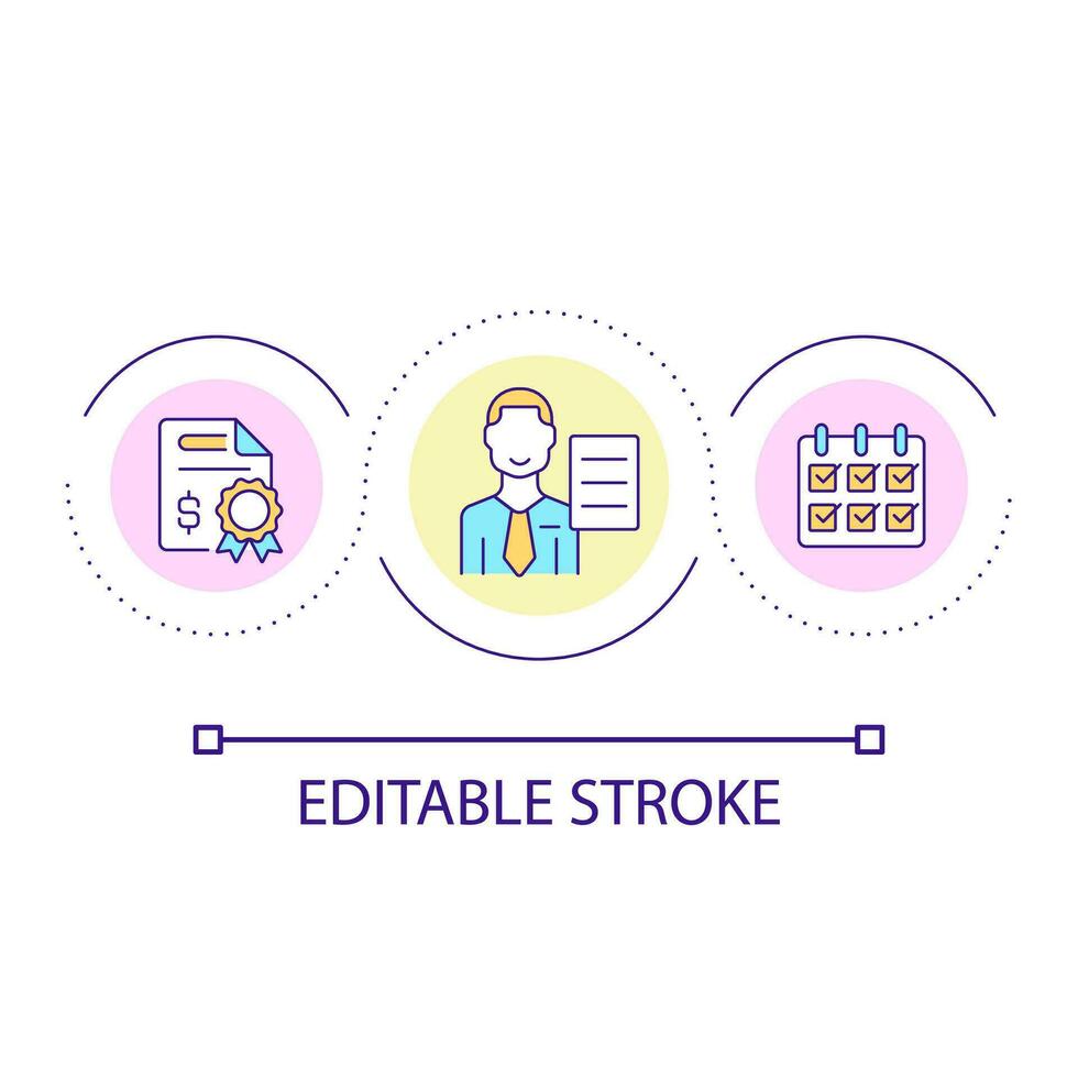 anställd av månad slinga begrepp ikon. kvalificerad professionell. finansiell konsult. försäljning assistent abstrakt aning tunn linje illustration. isolerat översikt teckning. redigerbar stroke vektor