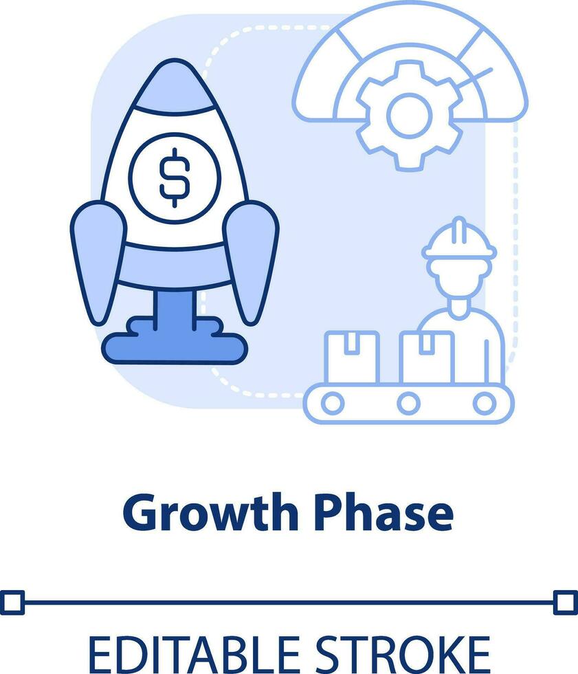 Wachstum Phase Licht Blau Konzept Symbol. Geschäft Entwicklung. Produkt Lebenszyklus Bühne abstrakt Idee dünn Linie Illustration. isoliert Gliederung Zeichnung. editierbar Schlaganfall vektor