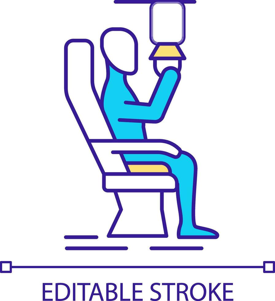 passagerare sätta syre mask på plan rgb Färg ikon. farlig tryck släppa i flygplan stuga. isolerat vektor illustration. enkel fylld linje teckning. redigerbar stroke