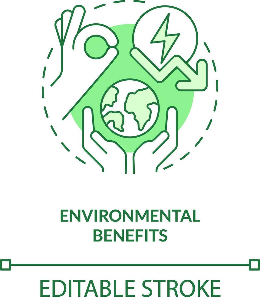 miljö- fördelar grön begrepp ikon. energi effektivitet fördel abstrakt aning tunn linje illustration. isolerat översikt teckning. redigerbar stroke vektor