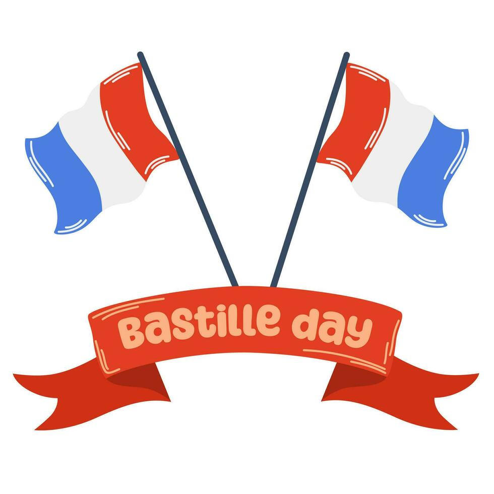 glücklich Bastille Tag. Französisch National Tag Poster. eben Vektor Illustration isoliert auf Weiß Hintergrund