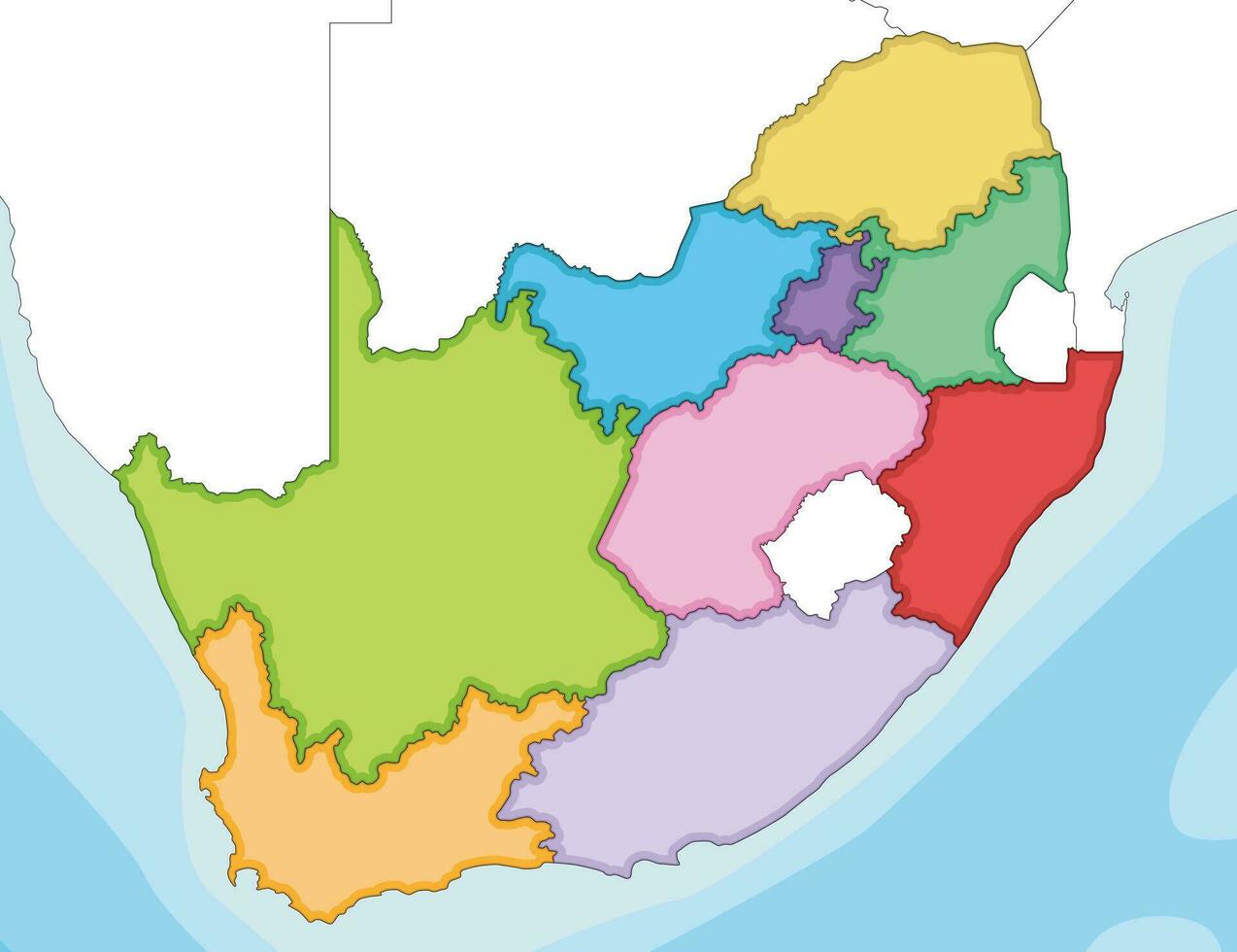 vektor illustrerade tom Karta av söder afrika med provinser och administrativ divisioner, och angränsande länder. redigerbar och klart märkt skikten.