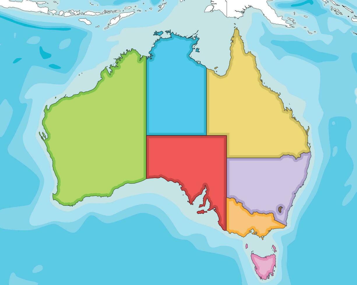 vektor illustrerade tom Karta av Australien med regioner och administrativ divisioner, och angränsande länder och områden. redigerbar och klart märkt skikten.