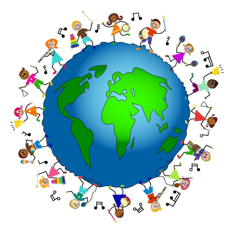 glücklich Musical Instrument Kinder um das Welt vektor