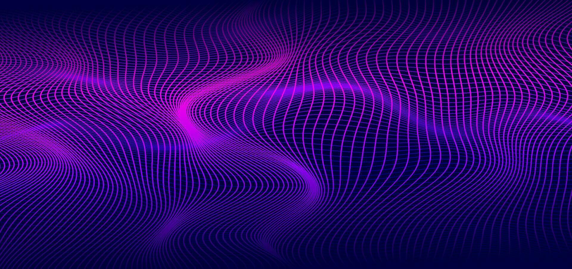abstrakt släta tunna linjer på mörkblå bakgrund. futuristisk teknologidesignbakgrund med lila och blå gradientövergång. vektor