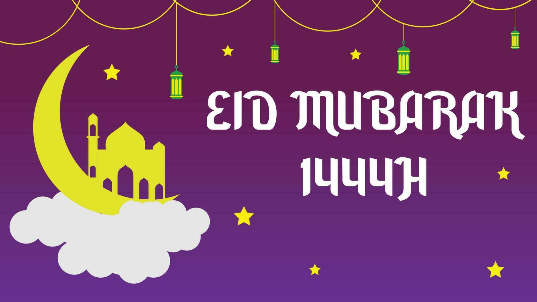 eid mubaraks hälsning 1444h, måne och moské, lilabakcground vektor