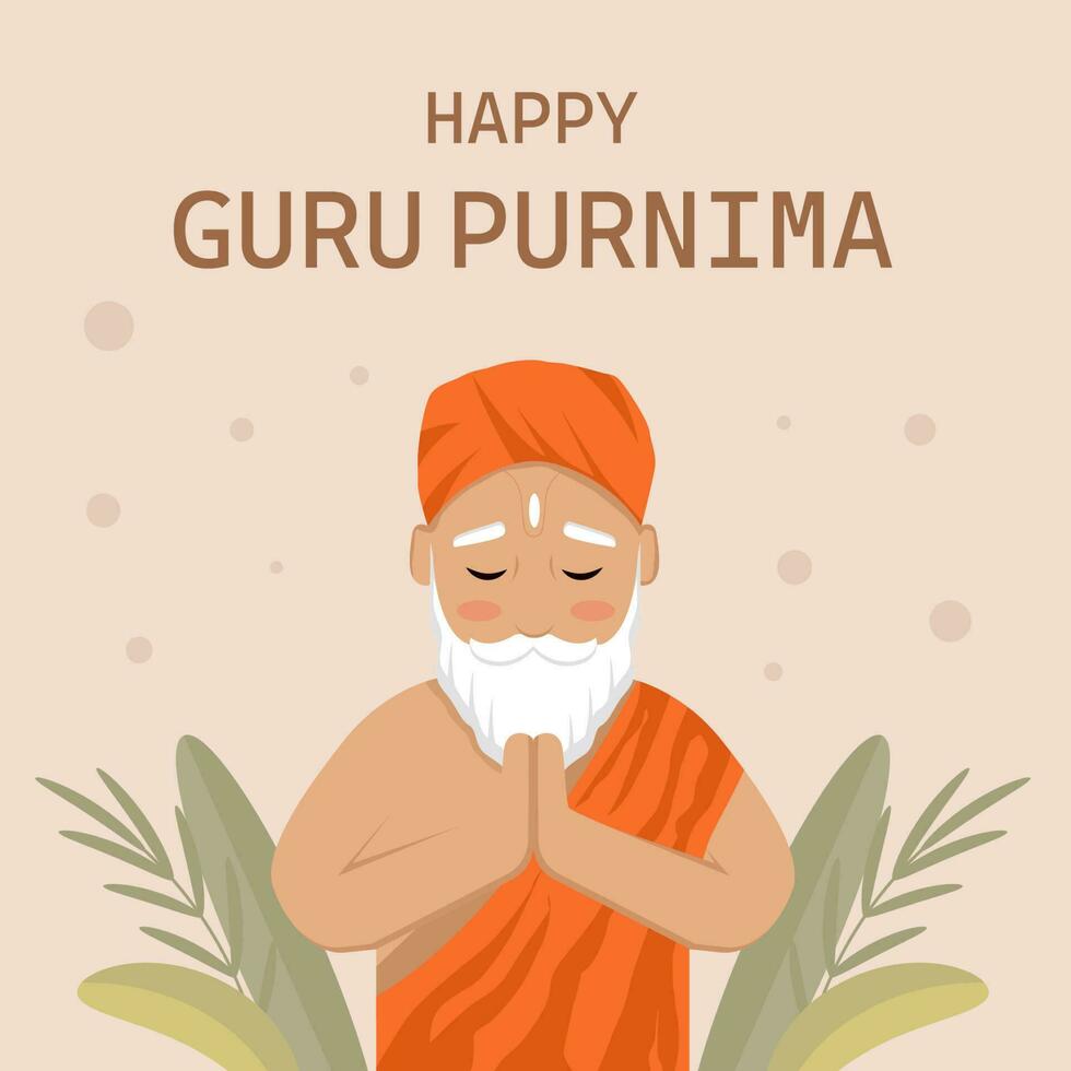 Vektor eben glücklich Guru Purnima Illustration Design mit Blätter