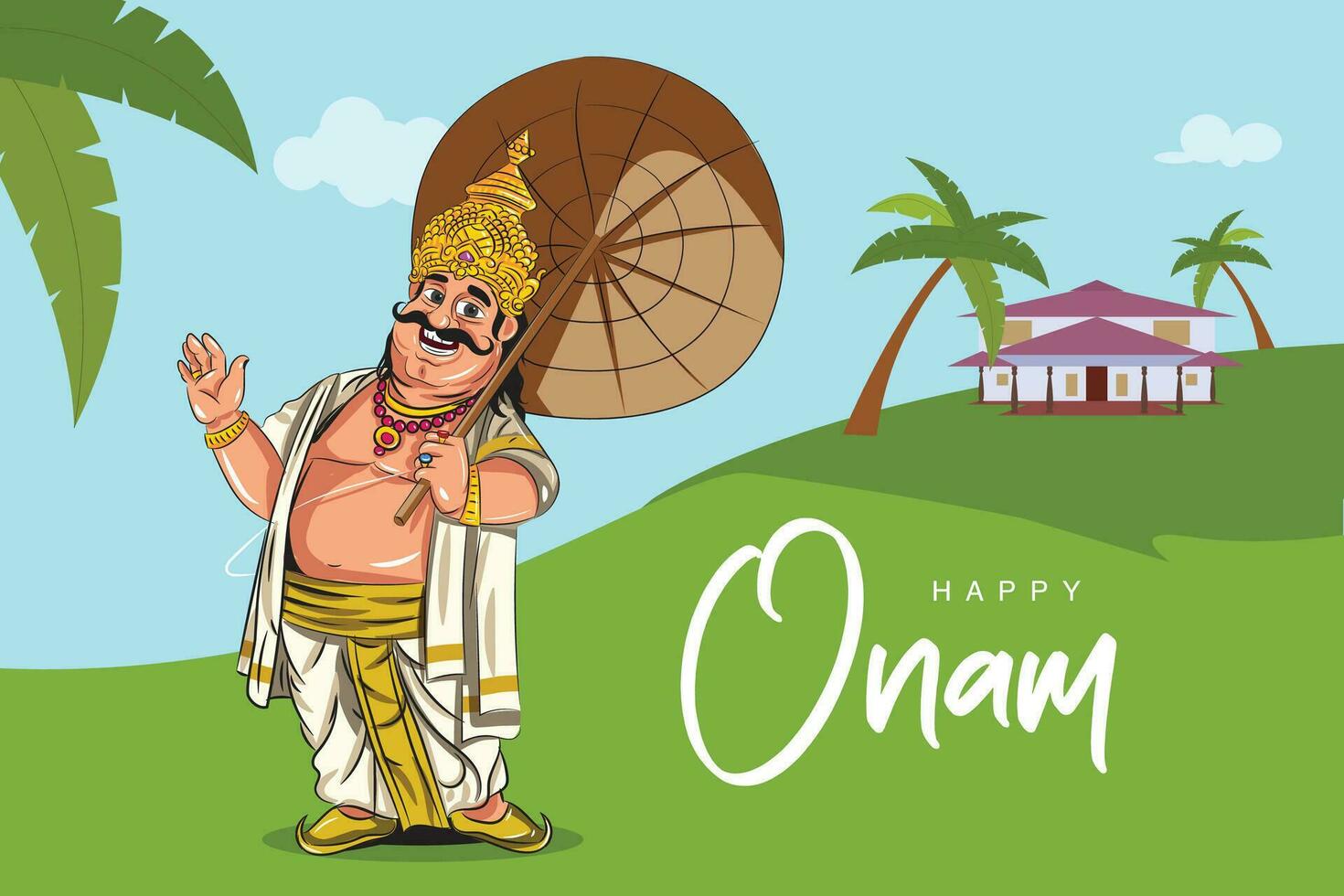 illustration av kung mahabali i onam festival av kerala. mahabali eller maveli, kerala gammal kung. han är kommande för varje år onam firande. vektor