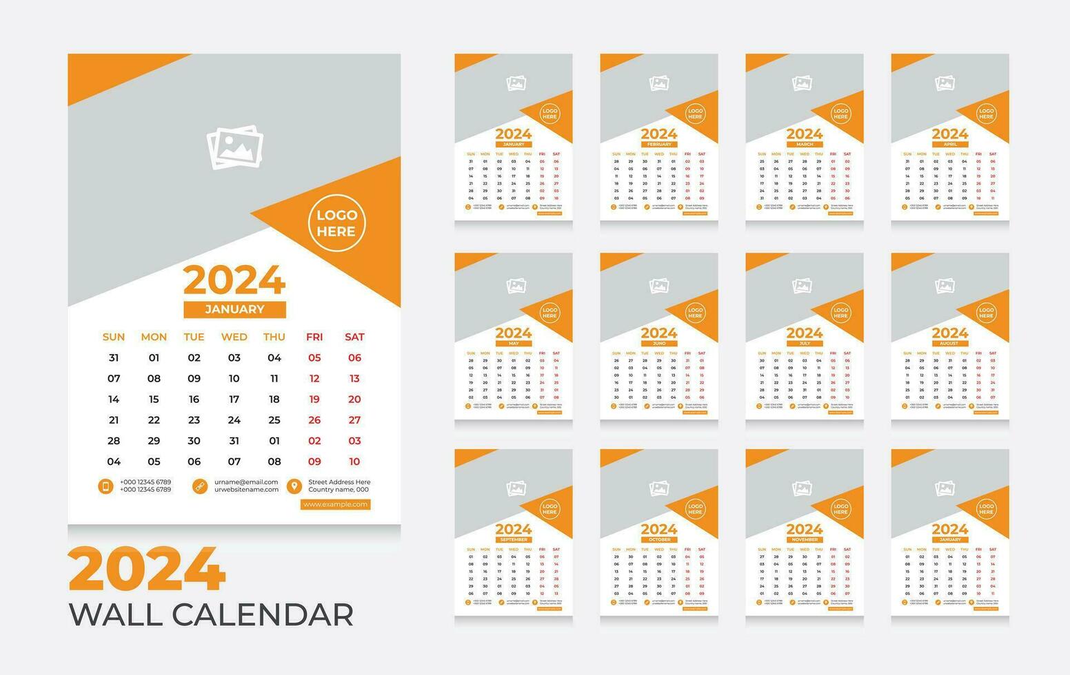 Vektor 2024 Kalender Design Vorlage