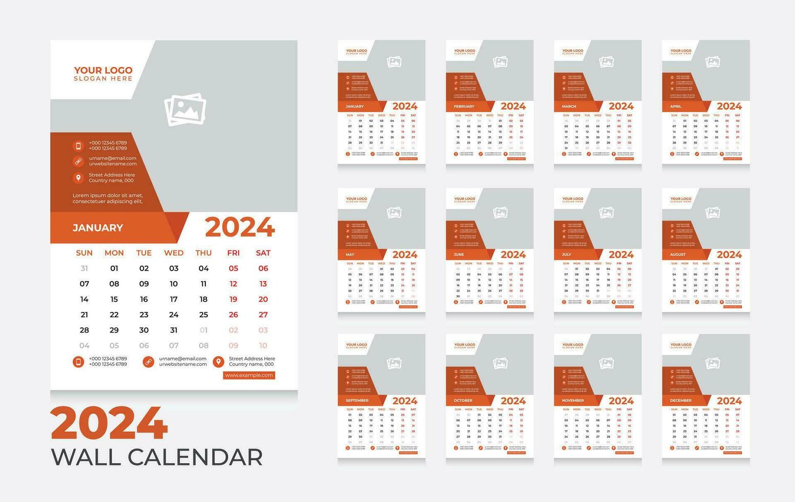 Vektor 2024 Kalender Design Vorlage