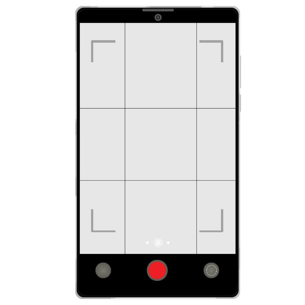 telefon kamera sökare, skärm gränssnitt se mall video kam. smartphone app ram isolerad. vektor illustration