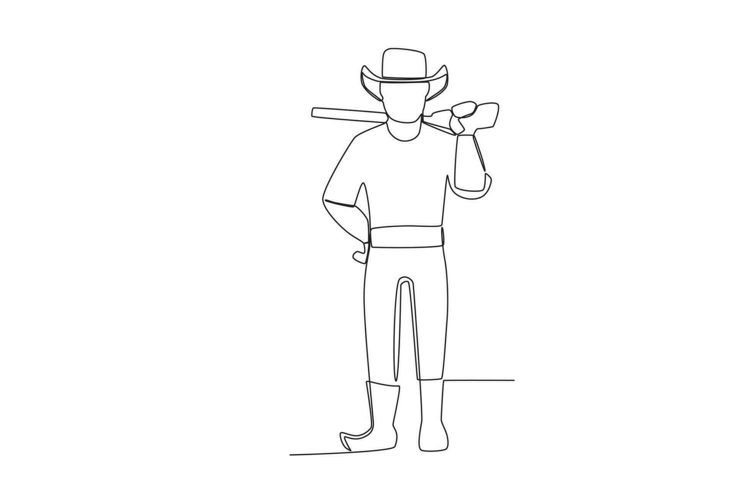ein Cowboy hält ein Gewehr auf seine Schultern vektor