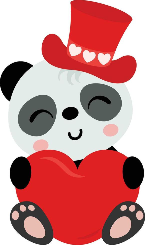 förtjusande panda med valentine hatt innehav en röd hjärta vektor
