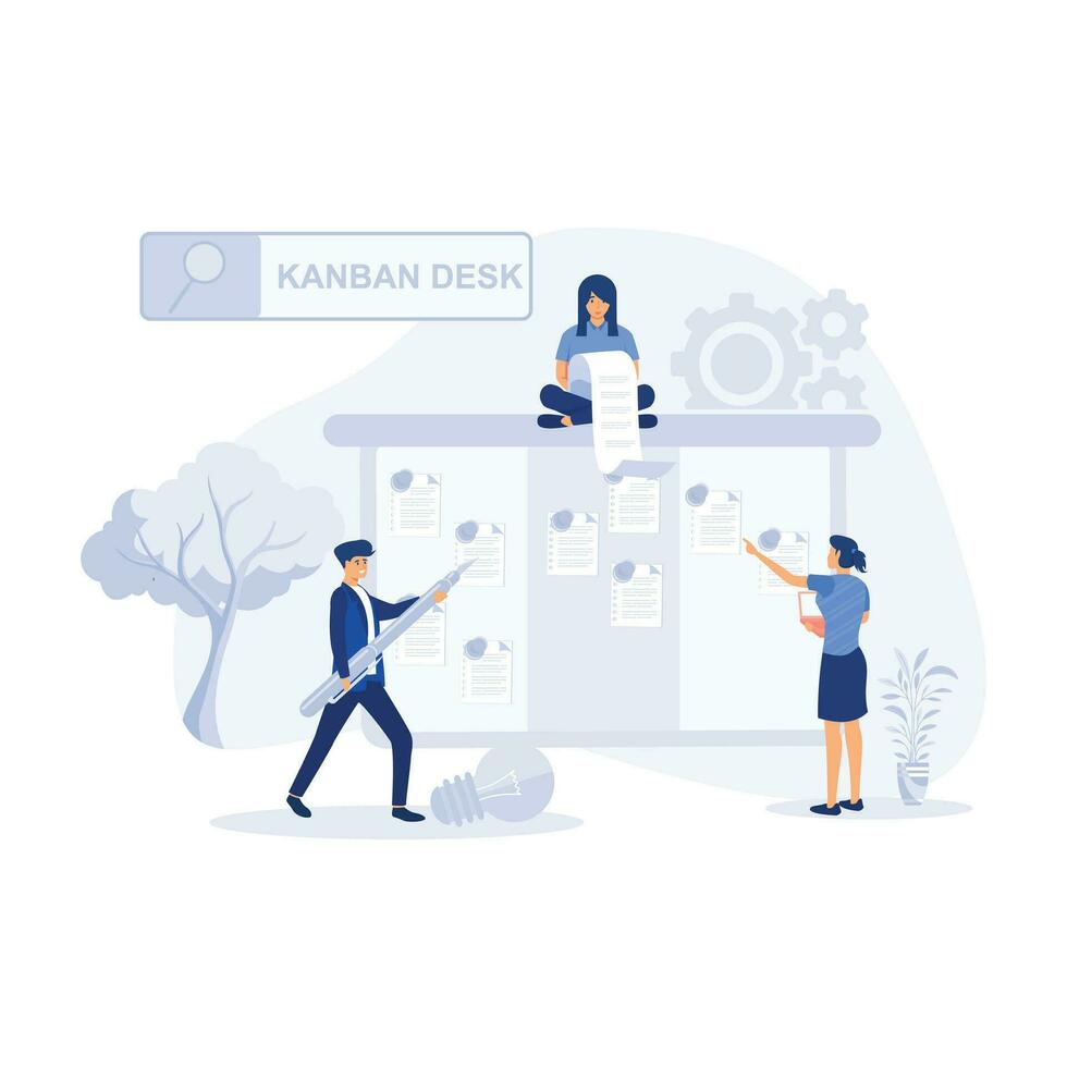 online Kanban Tafel Anwendung, agil visuell Projekt Verwaltung Methode, Zusammenarbeit Konzepte, eben Vektor modern Illustration