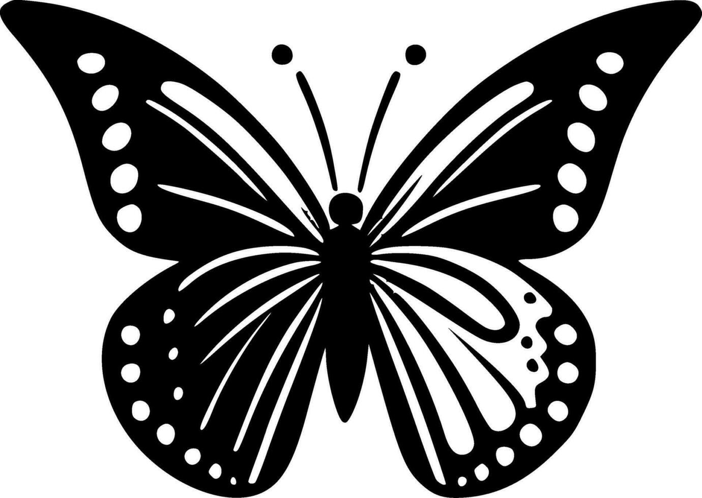 fjäril - svart och vit isolerat ikon - vektor illustration