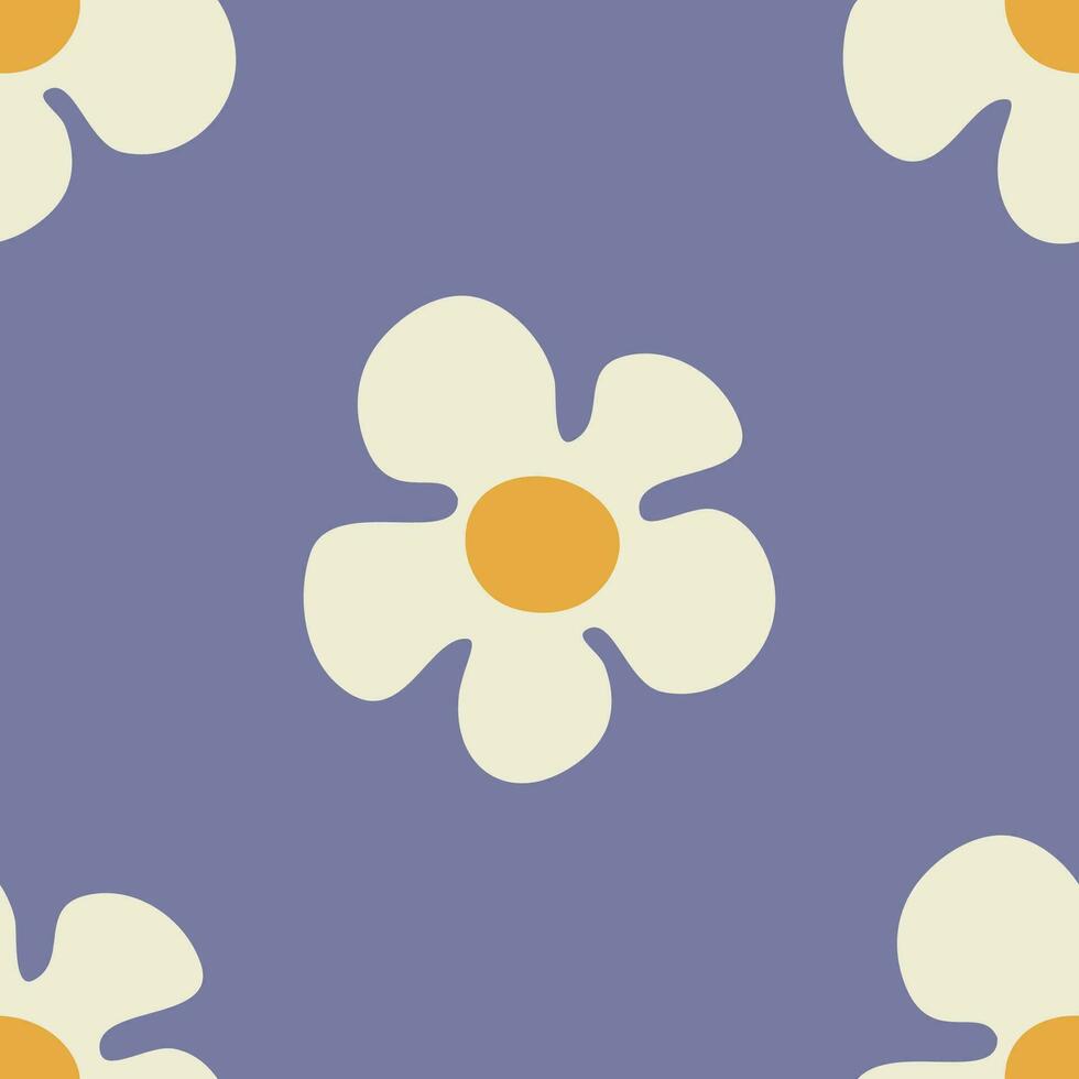 sömlös mönster med daisy blommor i häftig stil på violett bakgrund vektor
