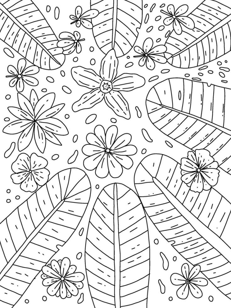 Blätter und Blumen Färbung Seite Hand gezeichnet vektor