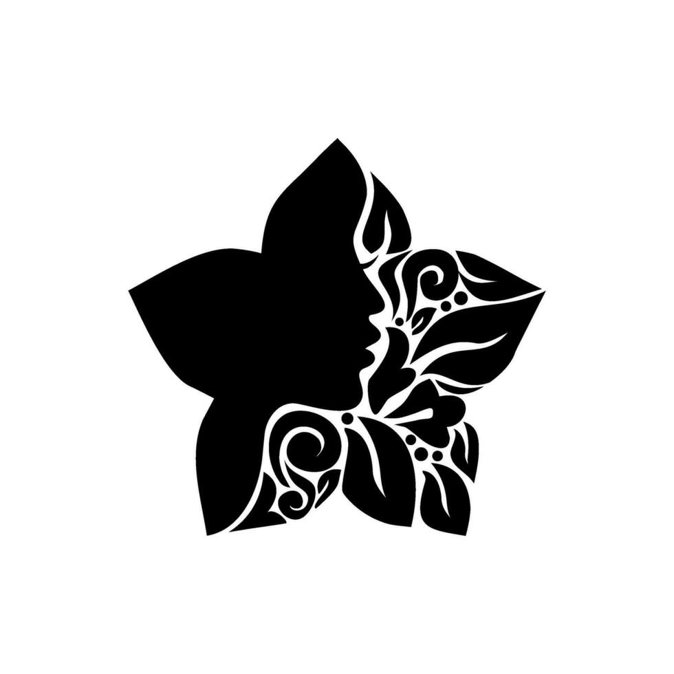 dekorativ blad, blomma, och kvinna ansikte i de blomformad illustration för logotyp typ, konst illustration eller grafisk design element. vektor illustration