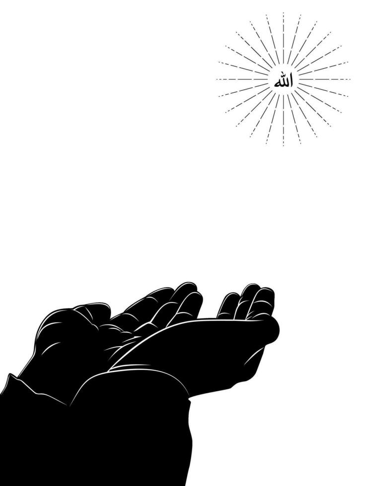 Silhouette von das erziehen Hände im dua zu Allah, Islam beten Hände, Muslim oder Moslem beten Hände zum Stempel, Hintergrund oder Text oder Kunst Illustration von zum Grafik Element. Vektor Illustration