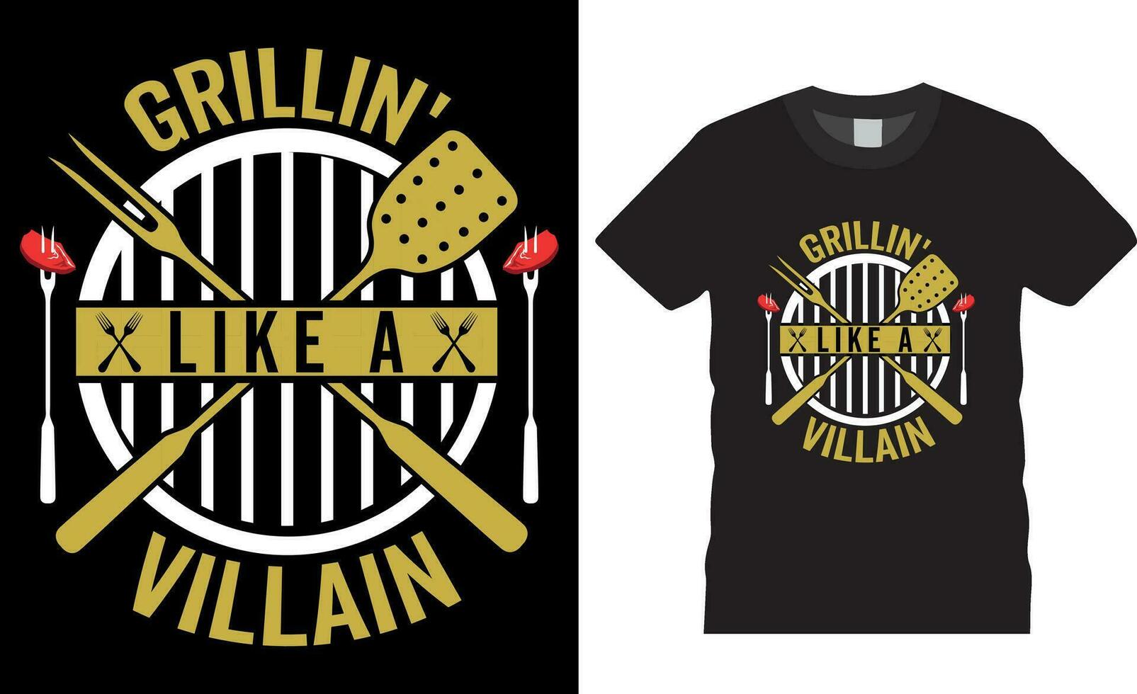 grilla' tycka om en skurk rolig cookout bbq grilla herr- t-shirt design vektor template.grilling' tycka om en skurk