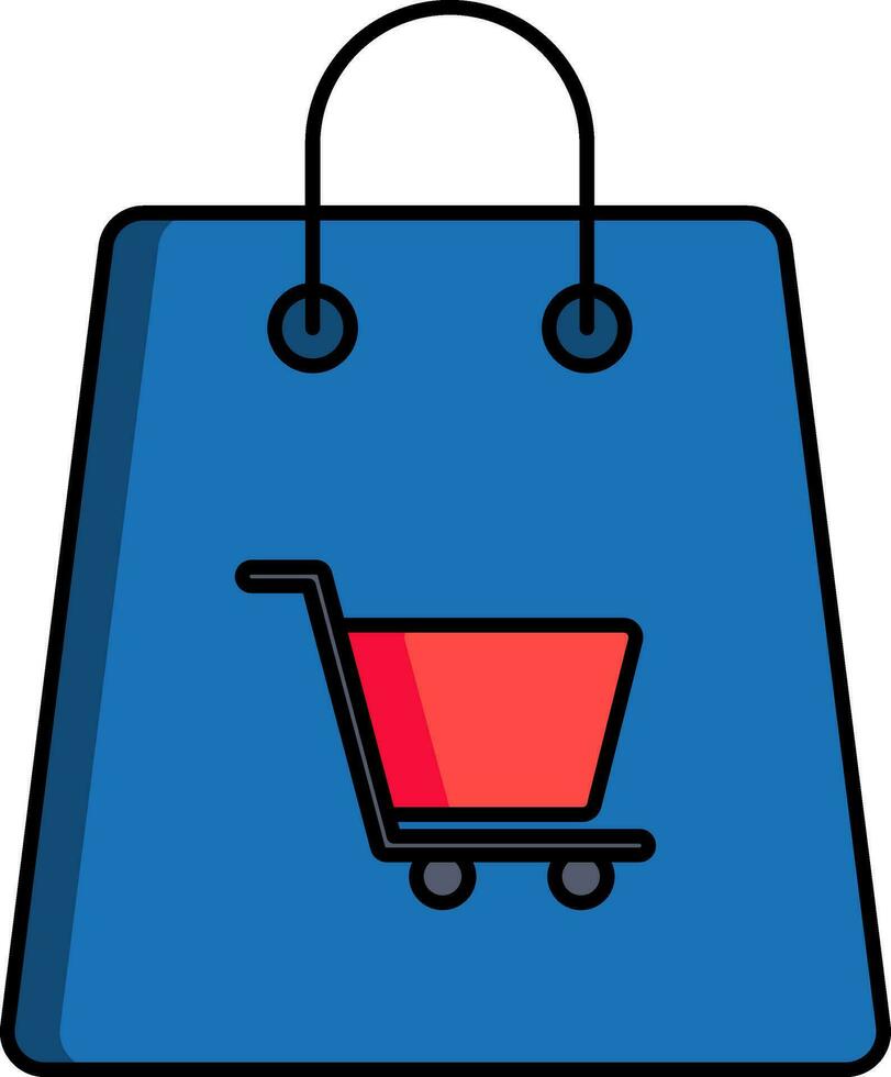 Einkaufen Wagen mit tragen Tasche Symbol im Blau und rot Farbe. vektor