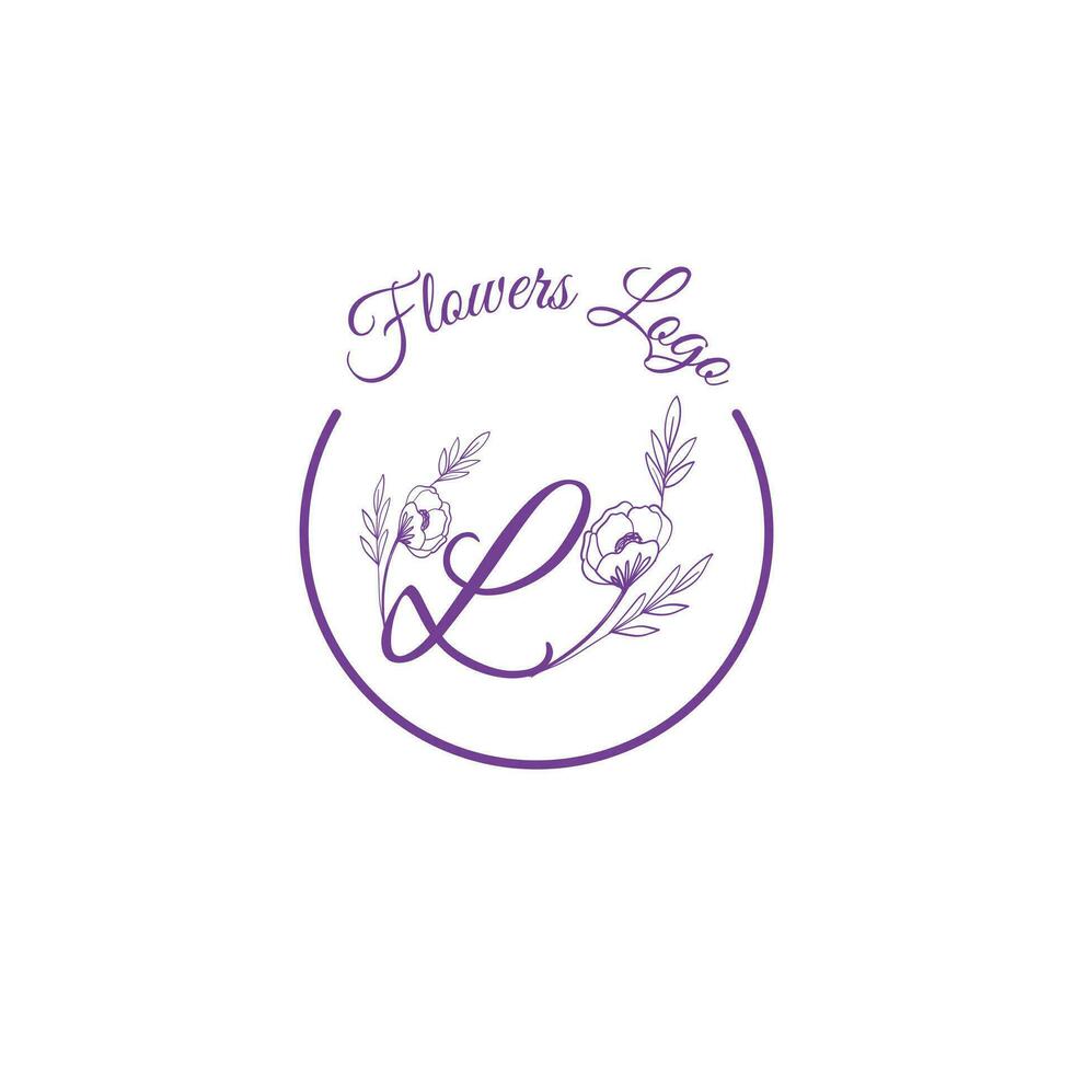 Initiale l Brief Logo Vektor Grafik Design mit Blumen- Akzente Innerhalb ein lila Kreis