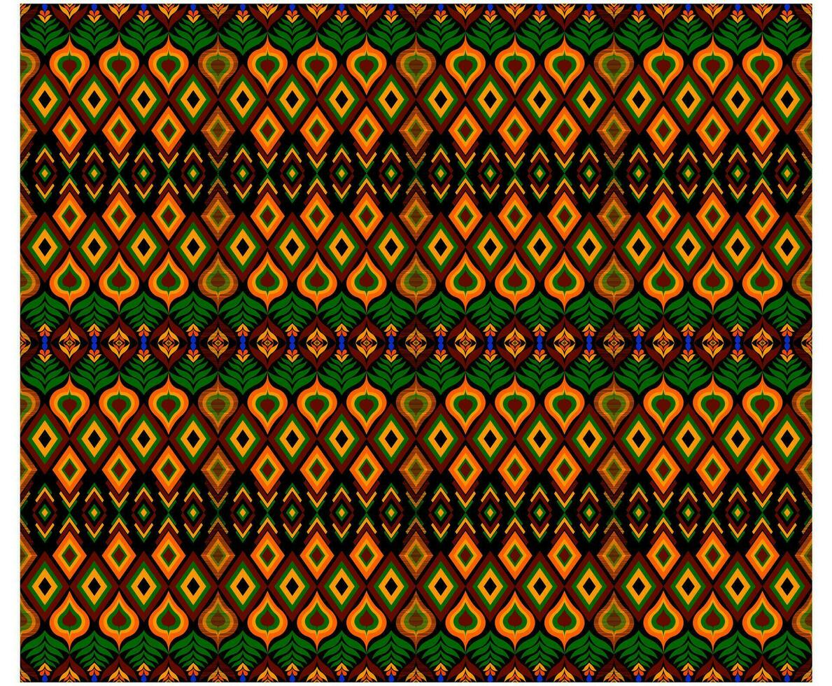 Stickerei indisch aztekisch ethnisch Muster im Orange und Grün Vektor Illustration Design zum Stoff, Matte, Teppich, Schal, Verpackung Papier, Fliese und Mehr