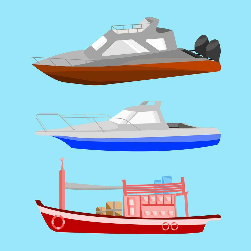 Boote, Geschwindigkeit Boot, Angeln Boot im eben Vektor Illustration Design