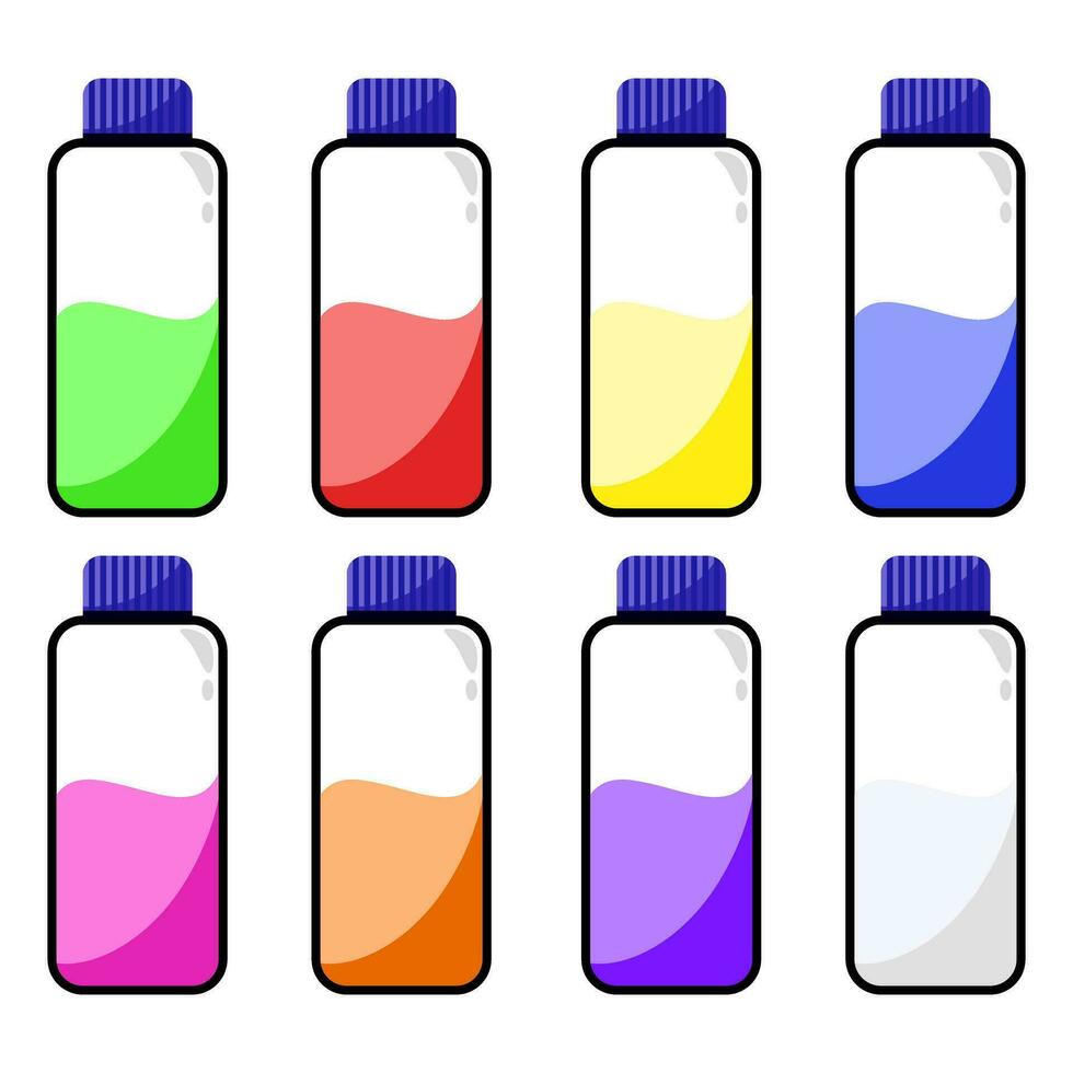 färgrik flytande i klar flaskor i platt vektor illustration