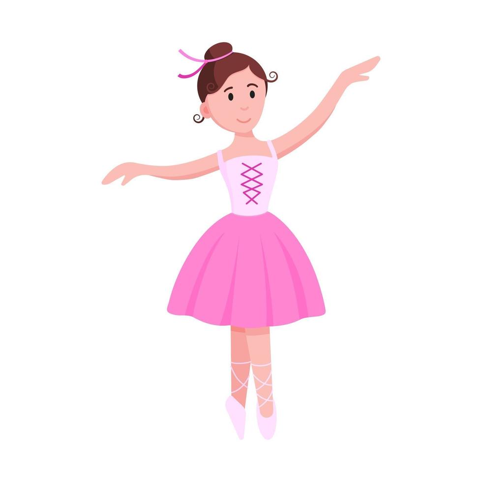 junge schöne Ballerina gekleidet in Tutu und Spitzenschuhen, die an der Pose flachen Art Designvektorillustration lokalisiert auf weißem Hintergrund elegante junge weibliche Figur des klassischen Balletts vektor