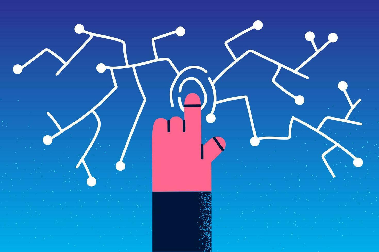 schließen oben von Person verwenden Finger zum Identifizierung im modern Anwendung. Fingerabdruck Scannen App oder System. Analyse von Digital Hand Passwort auf Gerät. biometrisch Technologie. Vektor Illustration.